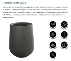 Dehner Fiberglas-Topf Curved, rund, anthrazit