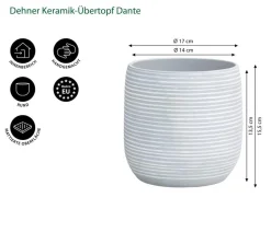 Dehner Keramik-Übertopf Dante, rund, hellgrau