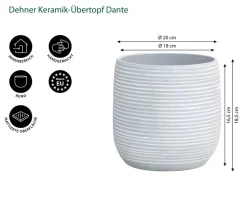 Dehner Keramik-Übertopf Dante, rund, hellgrau