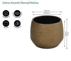Dehner Keramik-Übertopf Mathea, bauchig, gold/braun
