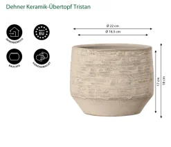 Dehner Keramik-Übertopf Tristan, bauchig, creme/braun