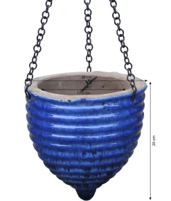 Dehner Keramik-Hängeampel, konisch, blau