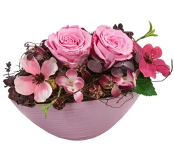 Dehner Keramik-Jardiniere mit Longlife-Rose Juna, rosa, ca. B23/H15/T12 cm