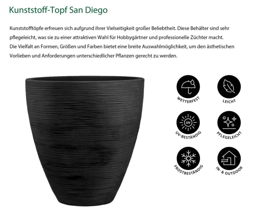 Dehner Kunststoff-Topf San Diego, konisch, anthrazit