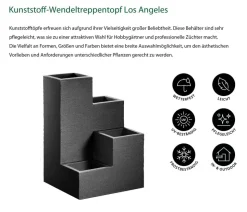 Dehner Kunststoff-Wendeltreppentopf Los Angeles, quadratisch, anthrazit, ca. B40/H60/T40 cm