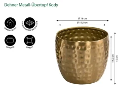 Dehner Metall-Übertopf Kody, bauchig, gold