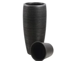 Dehner Polystone-Pflanzvase Singapur in Riffeloptik, rund, anthrazit
