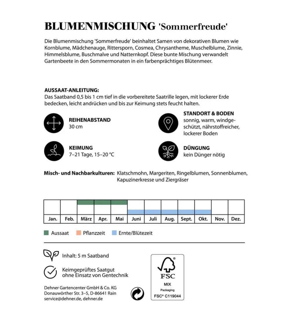 Dehner Saatband Blumenmischung 'Sommerfreude', L5 m