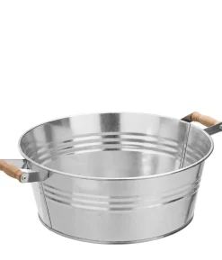 Dehner Zink-Wanne mit Holzgriffen, rund, silber