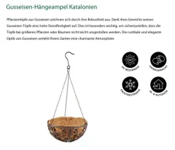 Dehner Gusseisen-Hängeampel Katalonien mit Kokoseinlage, rund, rost, ca. Ø30/H15 cm