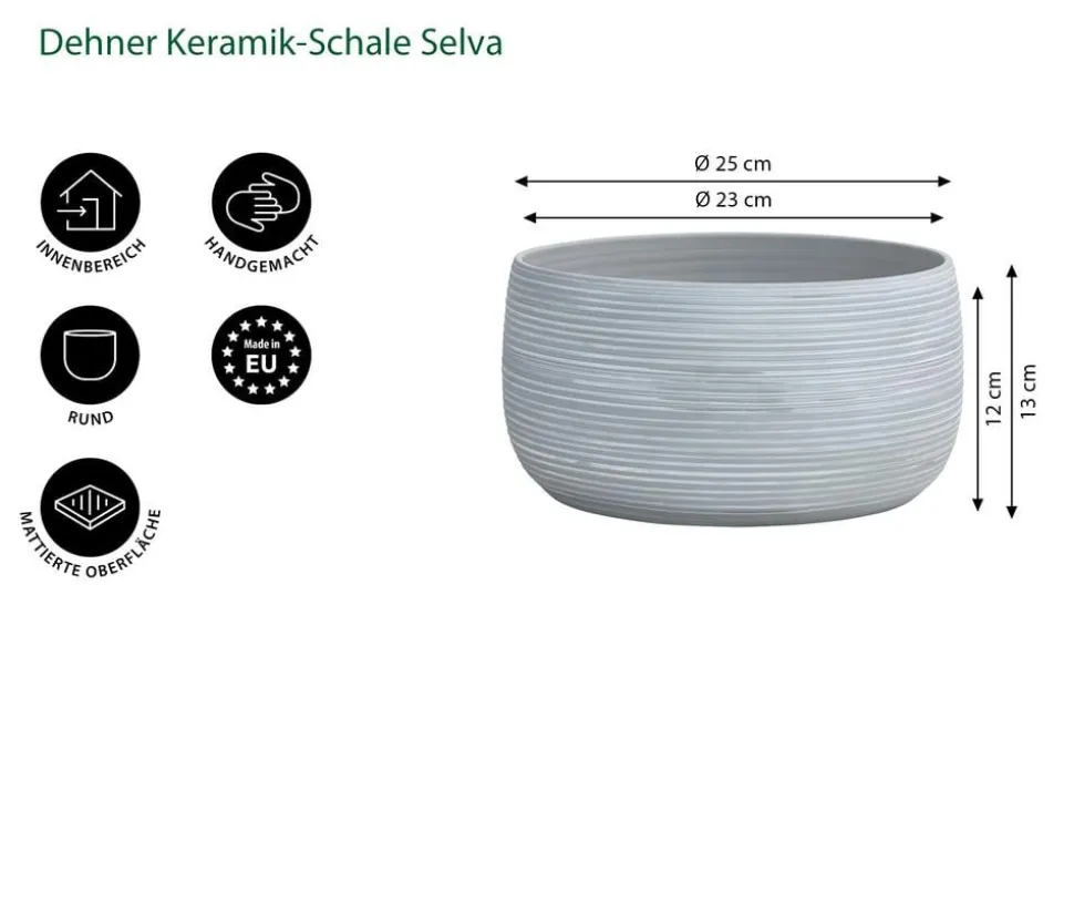 Dehner Keramik-Übertopf Dante, rund, hellgrau