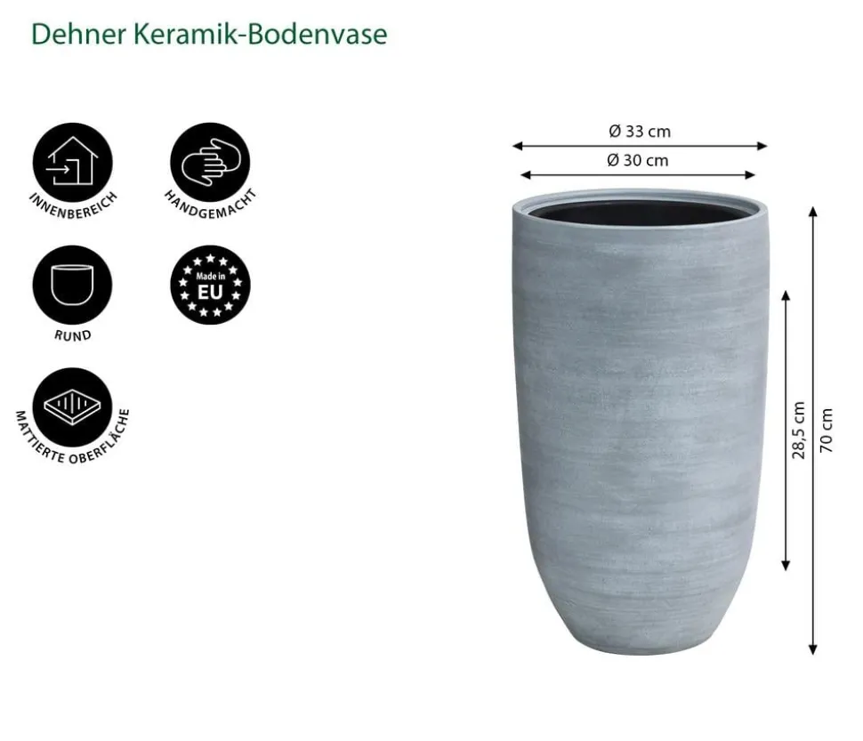 Dehner Keramik-Bodenvase Anton, rund, grau