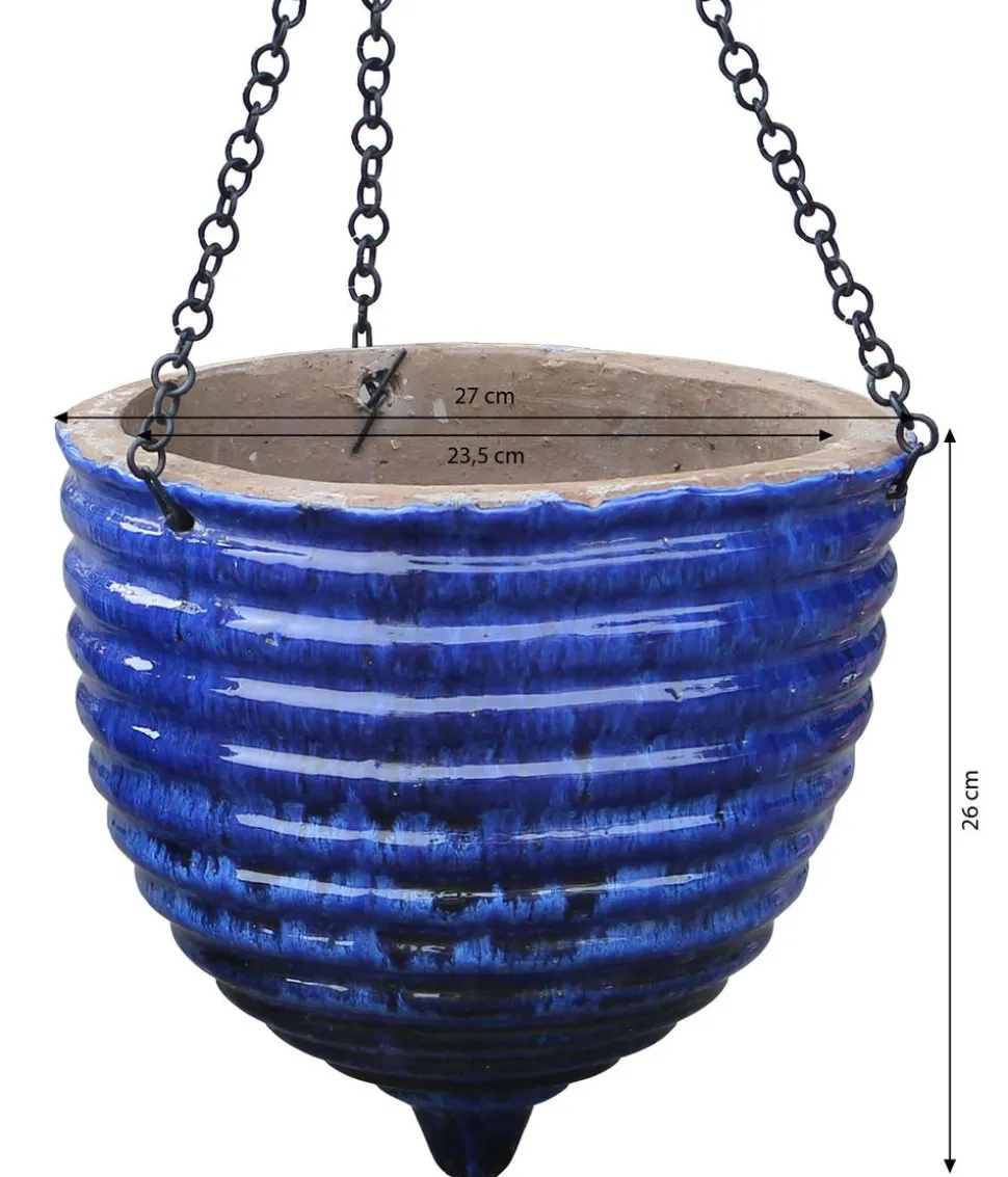 Dehner Keramik-Hängeampel, konisch, blau