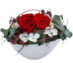 Dehner Keramik-Jardiniere mit Longlife-Rose Kiara, rot, ca. B23/H15/T12 cm