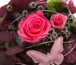 Dehner Keramik-Schale mit Longlife-Rose Rosalie, rosa, ca. Ø15/H25 cm