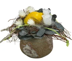 Dehner Keramik-Schale mit Longlife-Rose Limoncello, ca. Ø12/H21 cm