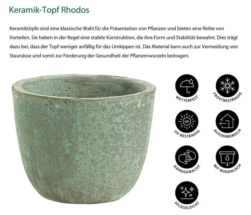 Dehner Keramik-Topf Rhodos, rund, blau-grün