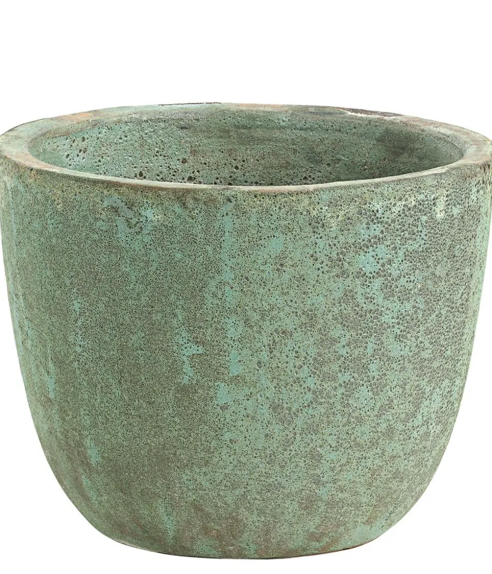Dehner Keramik-Topf Rhodos, rund, blau-grün