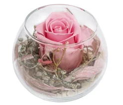 Dehner Kugelglas mit Longlife-Rose Annabell, rosa, ca. Ø10/H10 cm