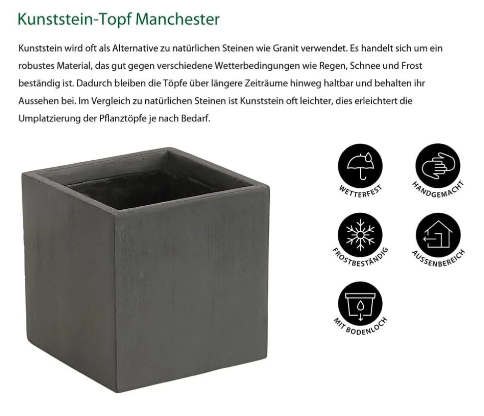 Dehner Kunststein-Topf Manchester, quadratisch