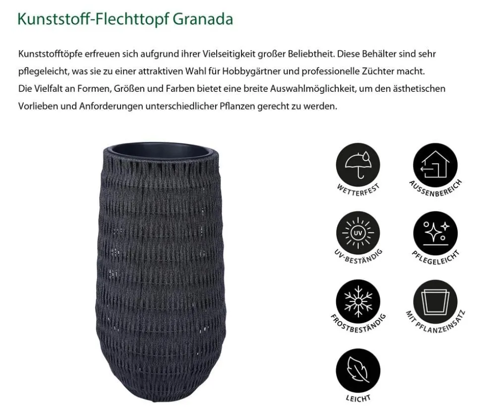 Dehner Kunststoff-Flechttopf Granada, rund, schwarz