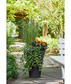Dehner Kunststoff-Pflanzvase Capri, konisch, anthrazit, ca. B35/H55/T35 cm