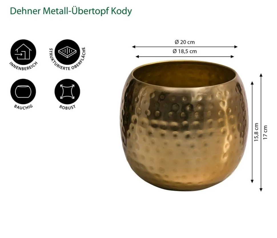 Dehner Metall-Übertopf Kody, bauchig, gold
