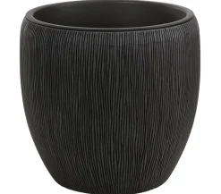 Dehner Polyresin-Pflanzvase Tokio in Riffeloptik, rund, grau