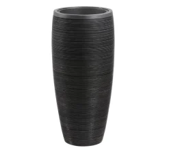 Dehner Polystone-Pflanzvase Singapur in Riffeloptik, rund, anthrazit