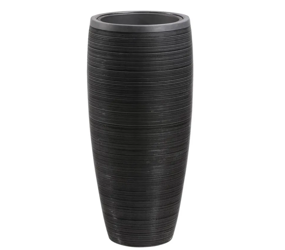 Dehner Polystone-Pflanzvase Singapur in Riffeloptik, rund, anthrazit