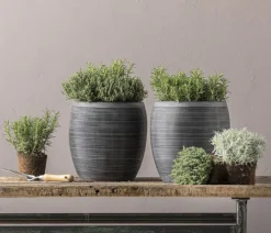 Dehner Polystone-Topf Brisbane in Riffeloptik, rund