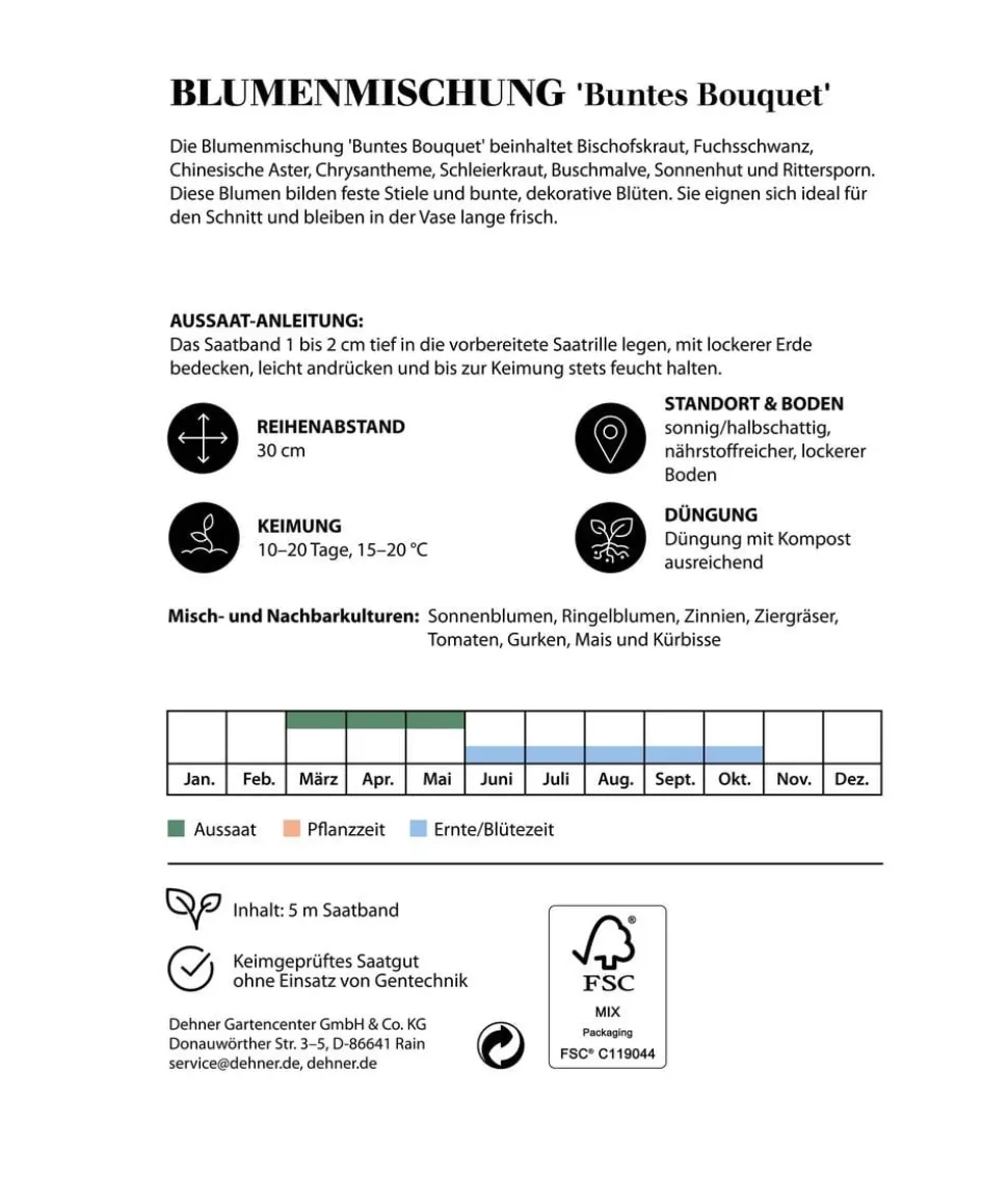 Dehner Saatband Blumenmischung 'Buntes Bouquet", L5 m