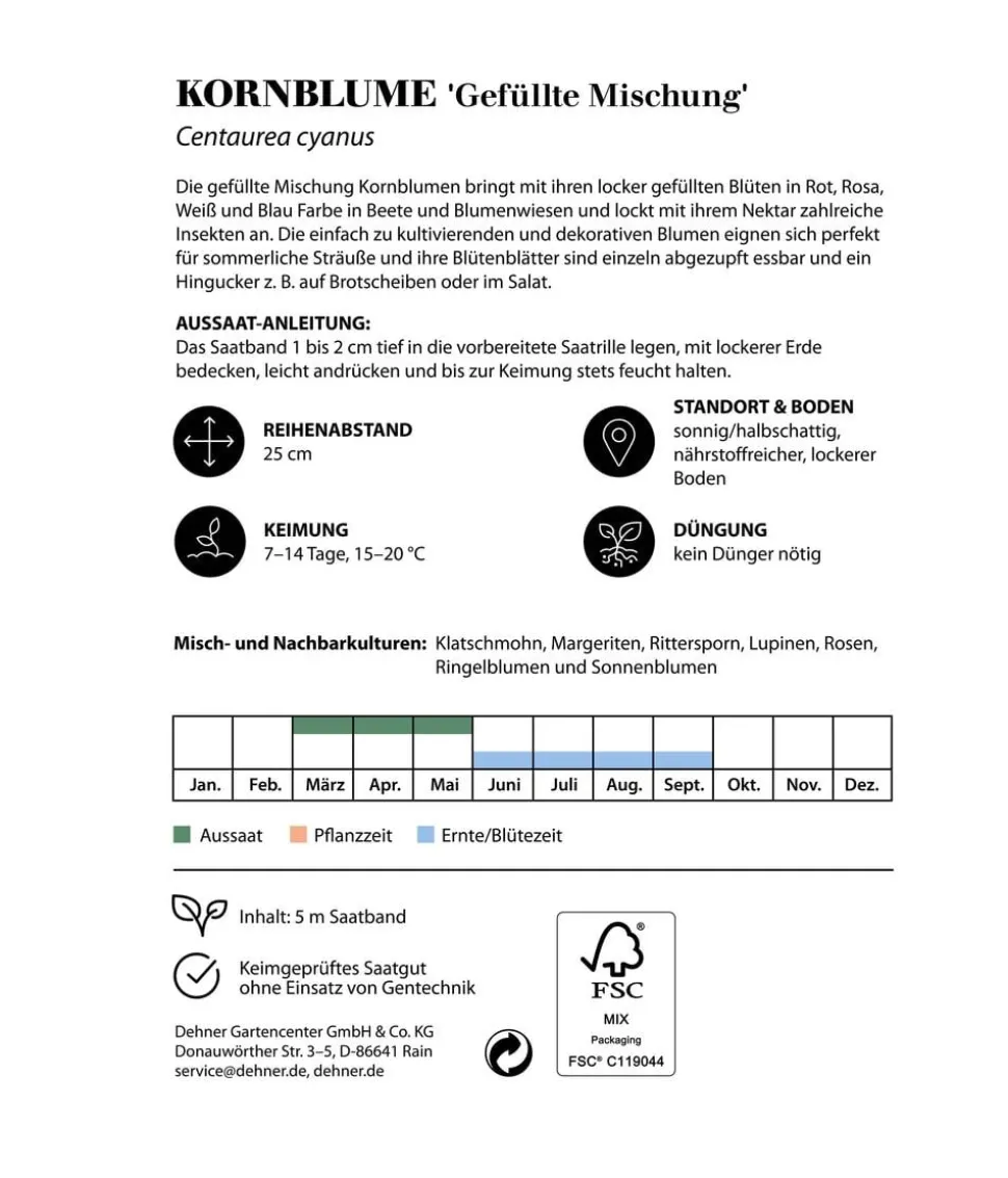 Dehner Saatband Kornblume 'Gefüllte Mischung', L5 m