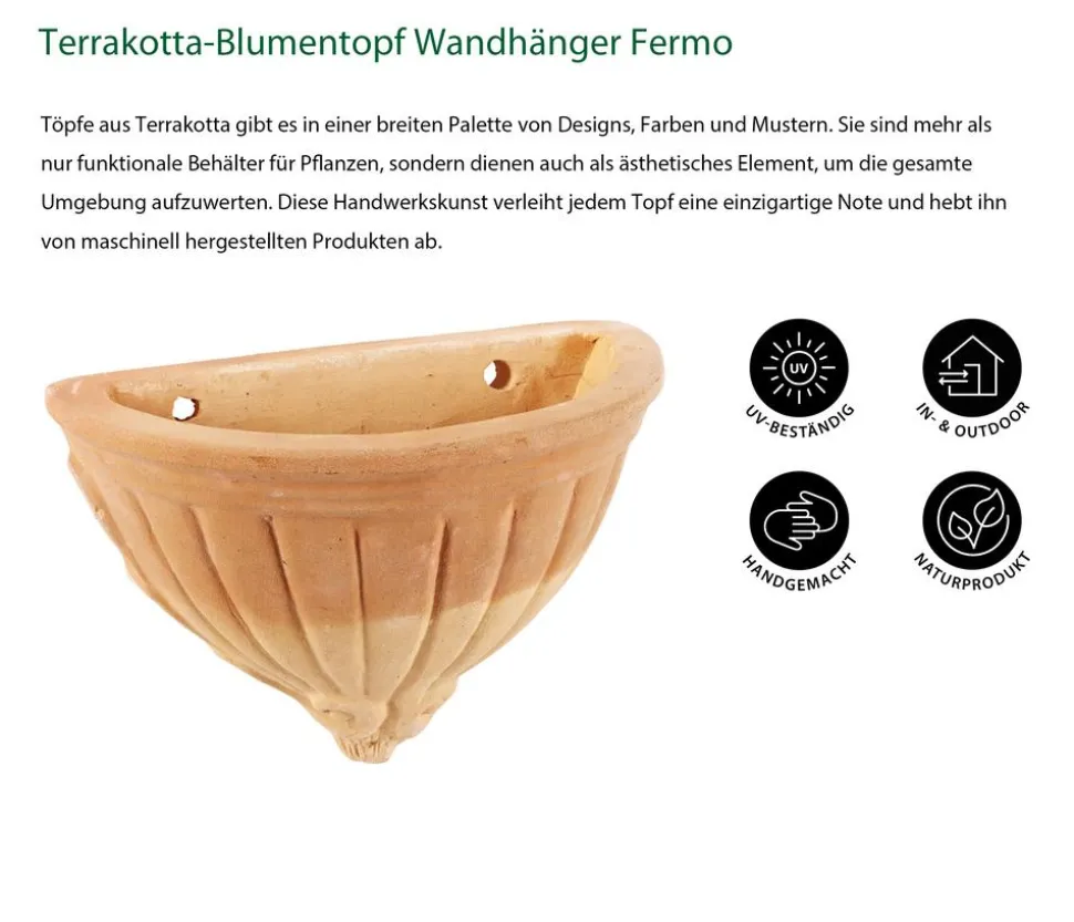 Dehner Terrakotta-Blumentopf Wandhänger Fermo, antik-terrakotta, ca. B30/H20/T18 cm
