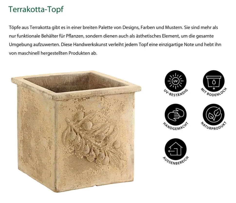 Dehner Terrakotta-Topf, quadratisch, terrakotta-antik