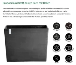 Ecopots Kunststoff-Kasten Paris mit Rollen, rechteckig
