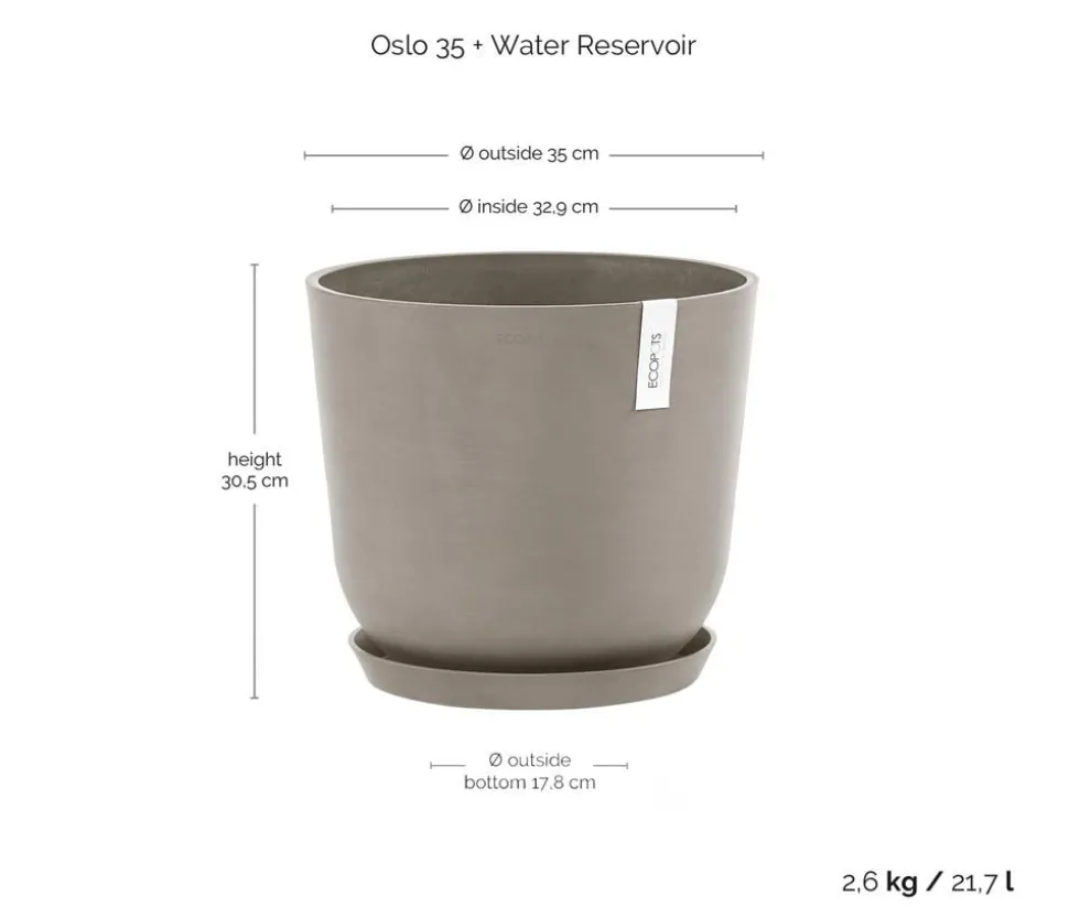 Ecopots Kunststoff-Topf Oslo mit Wassersystem, rund