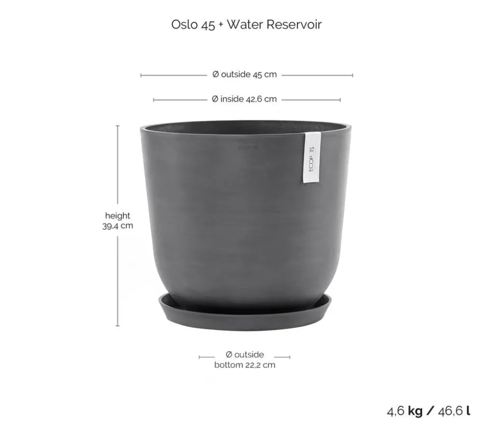 Ecopots Kunststoff-Topf Oslo mit Wassersystem, rund