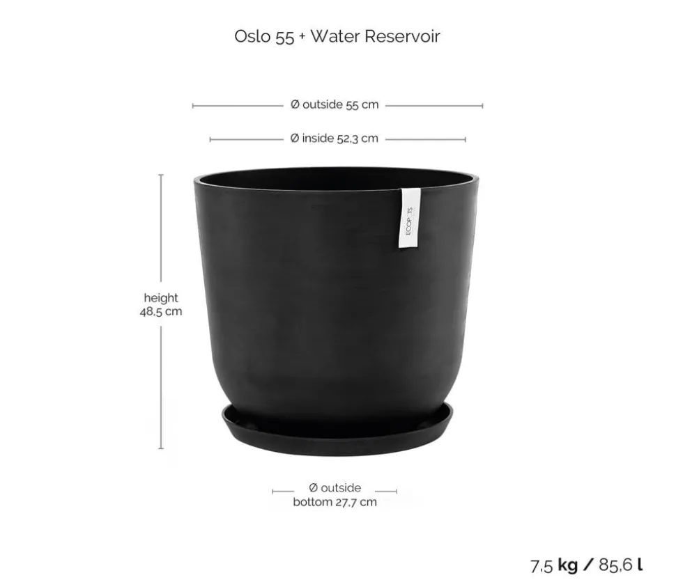 Ecopots Kunststoff-Topf Oslo mit Wassersystem, rund