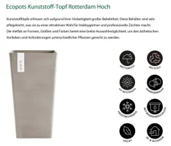 Ecopots Kunststoff-Topf Rotterdam Hoch, quadratisch