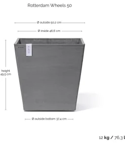 Ecopots Kunststoff-Topf Rotterdam mit Rollen und Wassersystem, quadratisch
