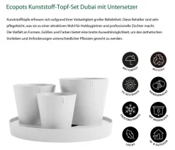 Ecopots Kunststoff-Topf-Set Dubai mit Untersetzer, 4-teilig