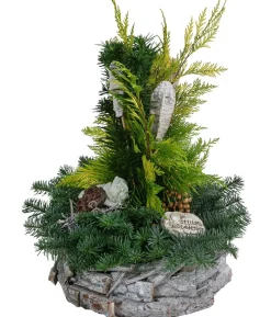 Grabgesteck in Rinden-Schale, weiß, ca. Ø30/H45 cm