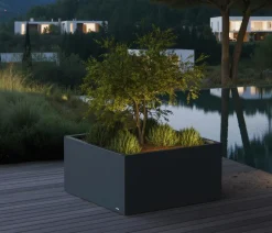 Herstera Metall-Pflanzkasten Cube Low LED, quadratisch, anthrazit, ca. B100/H50/T100 cm