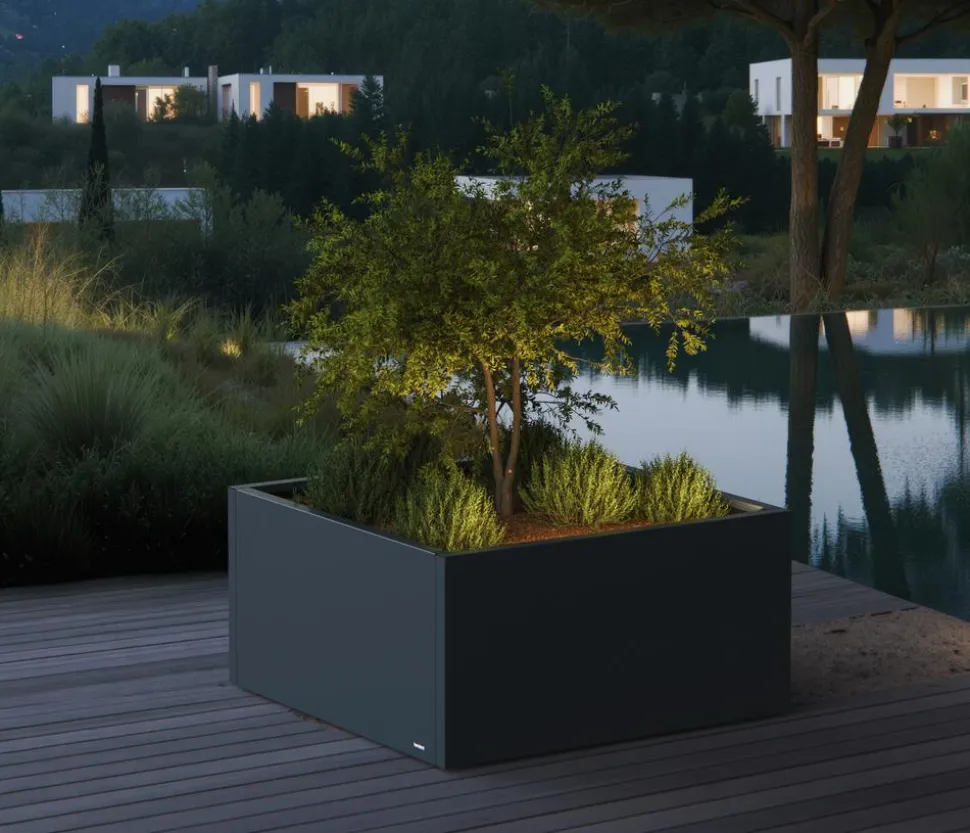 Herstera Metall-Pflanzkasten Cube Low LED, quadratisch, anthrazit, ca. B100/H50/T100 cm
