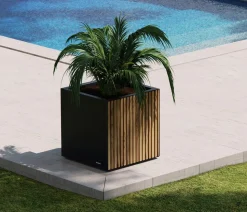Herstera Metall-Pflanzkasten Deco Planter, quadratisch, schwarz/natur, ca. B50/H50/T50 cm