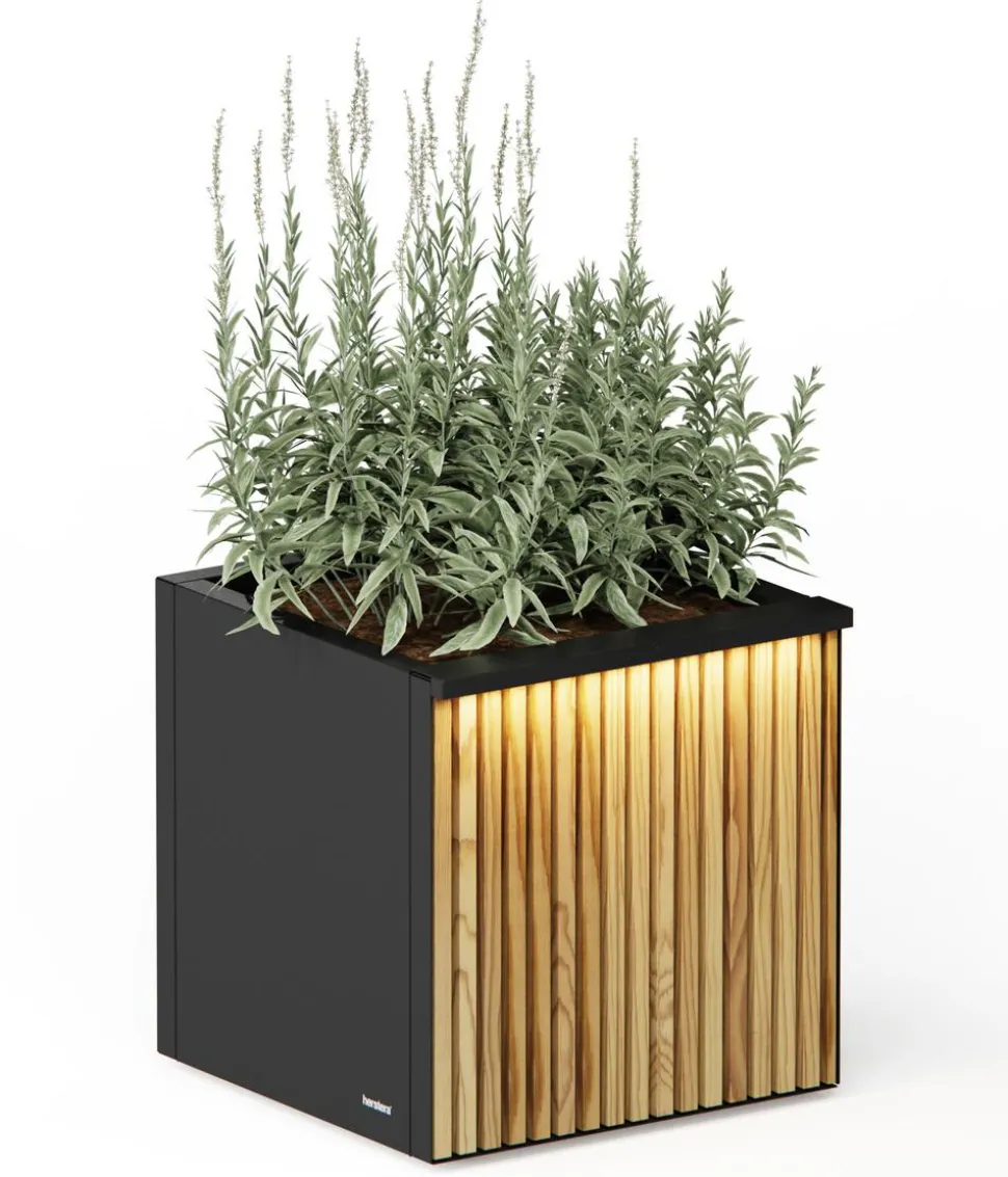 Herstera Metall-Pflanzkasten Deco Planter, quadratisch, schwarz/natur, ca. B50/H50/T50 cm