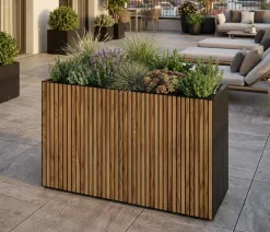 Herstera Metall-Raumtrenner Deco Planter, rechteckig, schwarz/natur