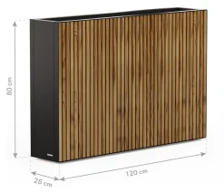 Herstera Metall-Raumtrenner Deco Planter LED, rechteckig, schwarz/natur