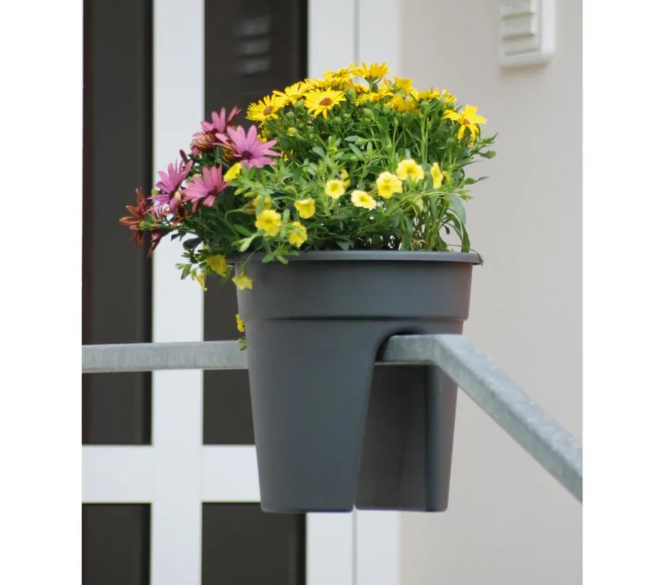 KHW Kunststoff-Geländertopf Flowerclip, rund, ca. Ø27/H27 cm, 3er-Set